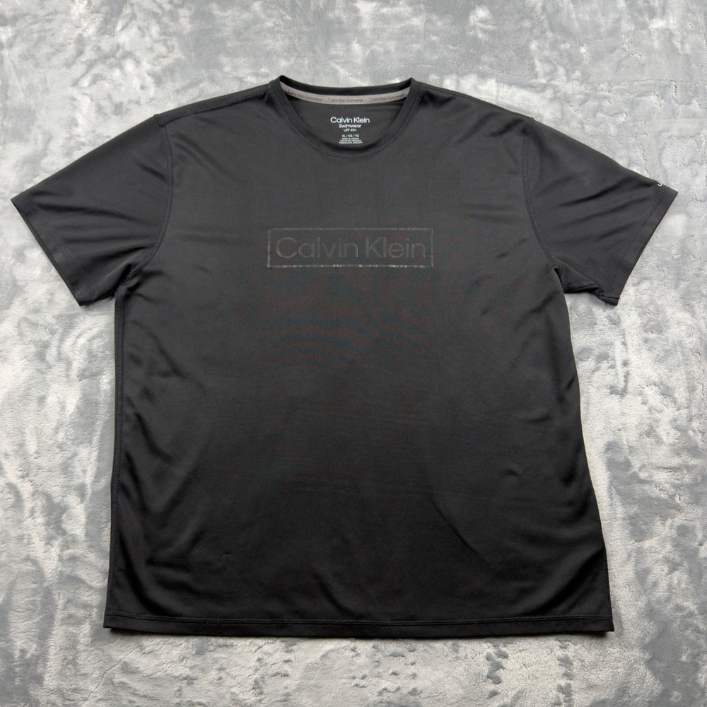 Calvin Klein Swimwear Mens XL Black Rash Guard UPF 40+ Short Sleeve Swim Shirt